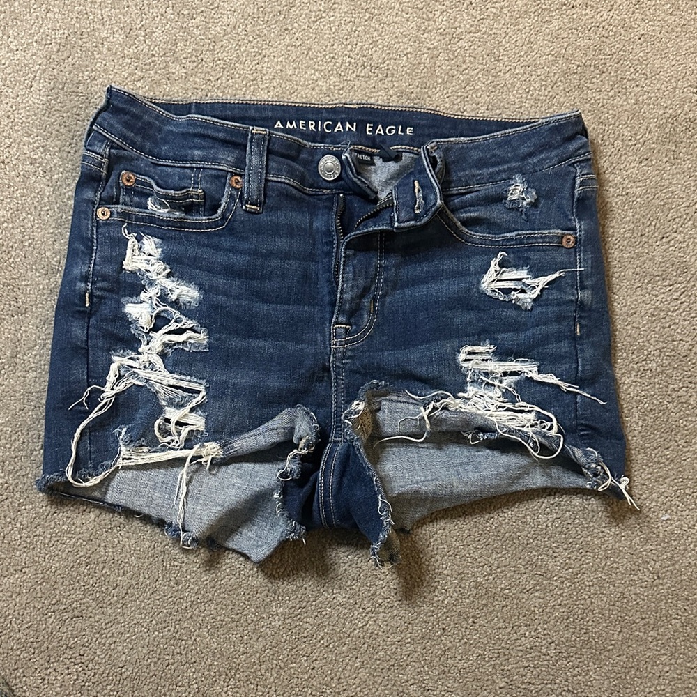 American Eagle Outfitters Ripped Dark Blue Jean Shorts